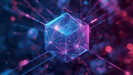 Vibrant futuristic cube with glowing connections and neon lights © alp