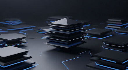 Modern dark geometric pattern with triangular shapes and gradient effects