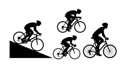 Obraz premium Progression of cyclists riding up a steep hill