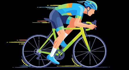 Fototapeta premium Professional road cyclist racing on a dark background