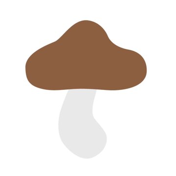 Animated Cartoon Brown Mushroom with White Stem on White Background