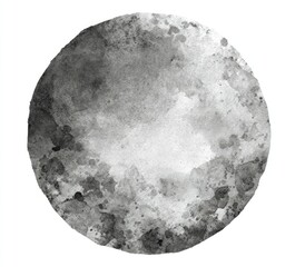 An abstract grey watercolor wash within a circular shape on a white background