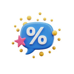 3D rendered percentage discount speech bubble with star isolated on transparent background