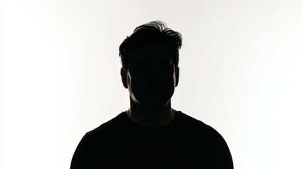 Silhouette of a Man in Black Shirt Against Bright Background Reflecting Mystery and Intrigue