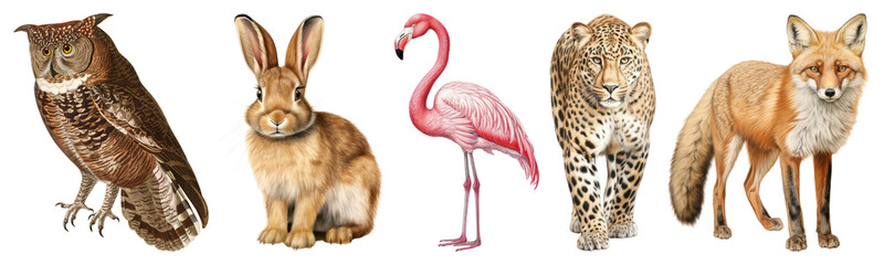 Fototapeta premium PNG Diverse wildlife animals illustration, element set on transparent background