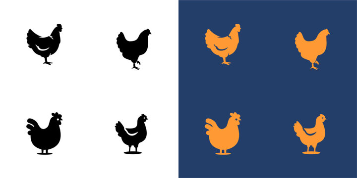 set of chicken broiler animal icon vector logo