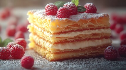 Sweet pastry with raspberries.