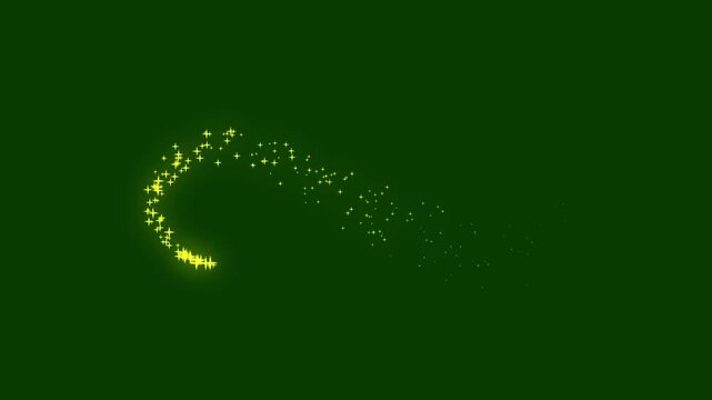Glowing twinkle stars animation with flat vector doodle glitter trails on green screen background for magical motion graphics in 4K seamless loop overlay