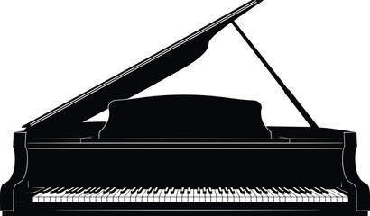 Grand piano silhouette classical musical instrument concert performance keyboard music isolated black vector illustration design © Fajle