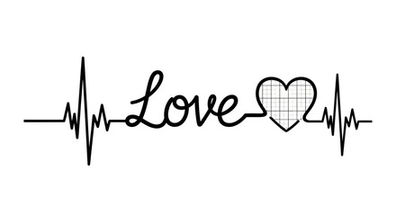 Love heartbeat graphic with a heart symbol replacing the letter 'o'.