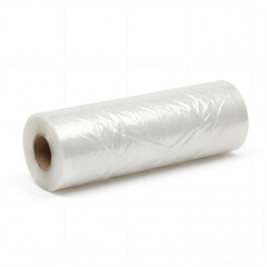 Fototapeta premium Clear plastic wrap on roll for food storage and protection. Versatile plastic film roll ideal for wrapping and sealing food items. Essential food storage solution for kitchens and restaurants.