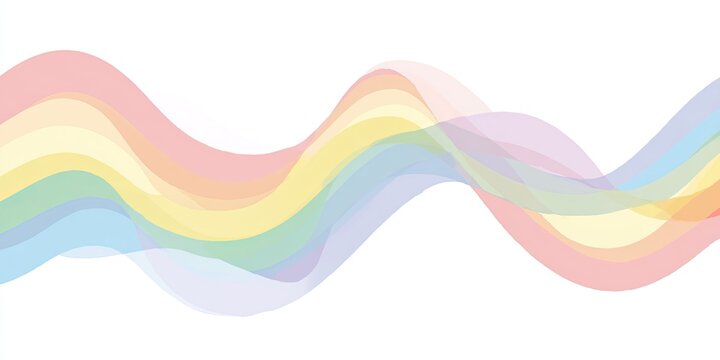 Pastel rainbow waves overlap on a white background