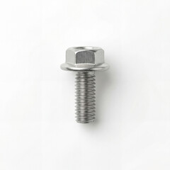 Close-up of metal bolt with hex head and threaded shaft for industrial applications. Metal bolt features strong construction with shiny finish and precise threading for effective fastening.