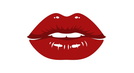 Obraz premium Glossy red lips with a hint of white teeth showing, conveying a sense of allure and sensuality.