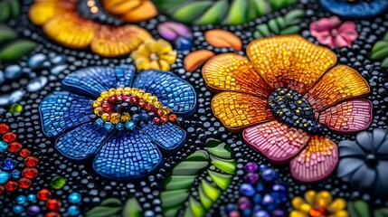 Vibrant Embroidered Floral Pattern with Intricate Stitching and Colorful Threads.