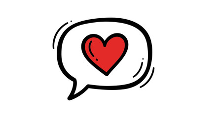 A hand drawn speech bubble contains a vibrant red heart, symbolizing love and communication.