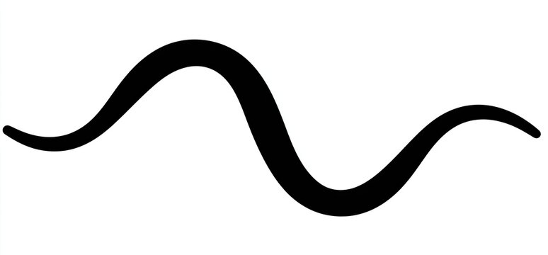 A single, thick, black wavy line flows horizontally against a stark white background