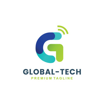 a modern letter g logo designed with colorful rounded segments and a wireless signal icon at the top.