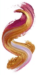 Swirling brushstrokes of gold, purple, and white against a clean white backdrop