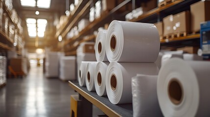 Warehouse material rolls stock.