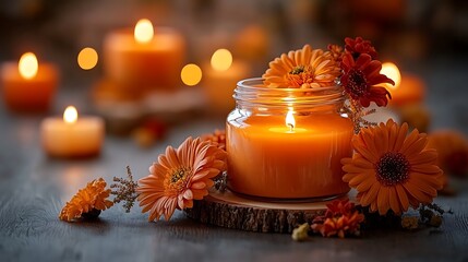 Warm Autumn Glow - Candles and Flowers Create a Cozy Ambiance.