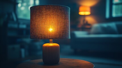 Warm Glow of a Table Lamp Illuminating a Cozy Room at Night.