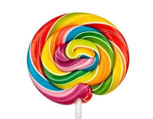 Vibrant Swirl Lollipop Candy on White Background.
