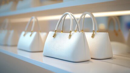 White Handbags on Store Shelf.