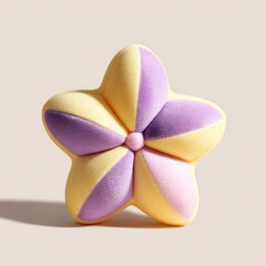 A soft, five-pointed star pillow with pastel color segments on a neutral backdrop