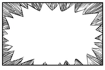 Comic-style rectangular speech bubble frame, explosion shape, black outline, white space