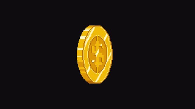 8bit Pixel Art Gold Coin Spin Animation Transparent Background
