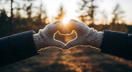 Heart-shaped hands at sunset - A symbol of love and warmth.