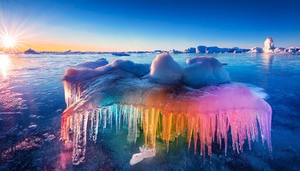 fantacy colorful icicles on the ice