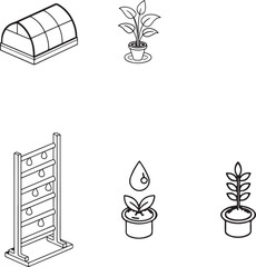 Modern Hydroponic and Smart Gardening Isometric Line Icons Set