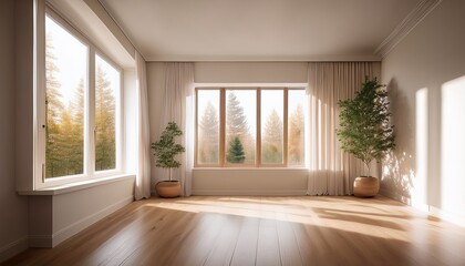 Fototapeta premium almost empty scandinavian modern living room with window scandinavian stylish nordic light
