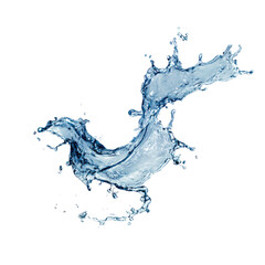 Blue water splash frozen in motion on black background liquid fluid