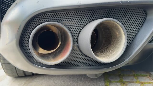 Close-up of a tuned sports car exhaust system