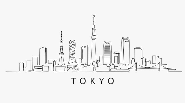 Flat Design one line without breaking the Tokyo city.