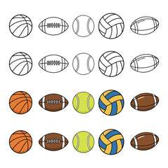 Fototapeta premium Universal Sports Ball Icon Collection Featuring Basketball Football and Tennis and more