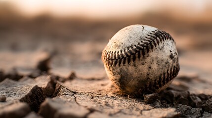 Obraz premium A baseball is sitting on a rocky surface