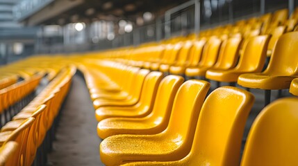 Fototapeta premium A stadium full of yellow chairs with a few empty seats