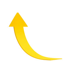 A golden upward arrow with curved shaft, set against a stark black background