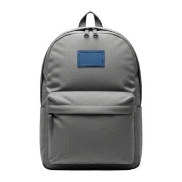 Gray Minimalist Backpack Isolated on Transparent Background Cutout PNG, 3D Cartoon Style School Bag isolated transparent bg, cutout PNG