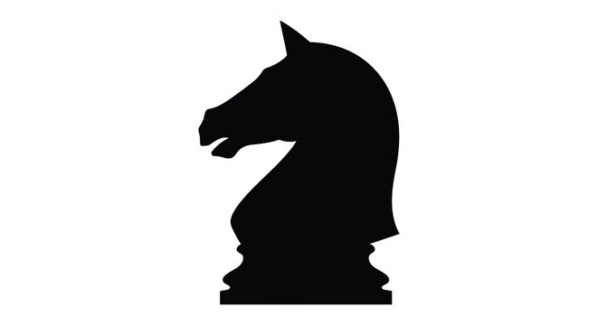 A striking black silhouette of a chess knight s head and neck showcasing its iconic form and distinctive shape silhouette