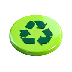 Obraz premium 3D Glossy Green Recycling Symbol Icon on Circular Plate