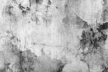 Obraz premium Close-up of a weathered, textured wall with cracks, stains, and varying shades of gray