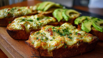 
Cheesy Garlic Bread Toast with Herbs and Avocado Topping