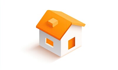 Isometric illustration of a small white house with an orange roof and windows on a white background