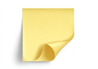 Single yellow sticky note with curling corner, casting shadow on a white background