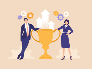 Business Growth Celebration. Business people celebrate success and achievements together, symbolizing growth, teamwork, and positive results of shared effort.